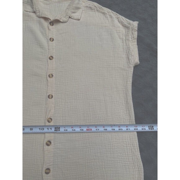 Womens Oversized Shirt Dress M Nude Pink Textured Gauze Button Down Side Slits - Picture 10 of 16